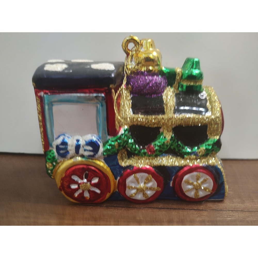 Vintage Train Engine Christmas Ornament  Multi Color Holiday Glitter B15